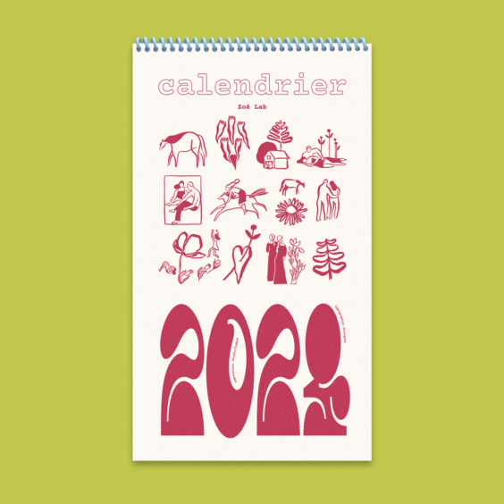 Calendrier 2024 illustré imprimé en risographie — atelier mio